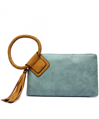 Fashion Cuff Handle Tassel Wristlet Clutch BP204 TURQUOISE/MUSTARD